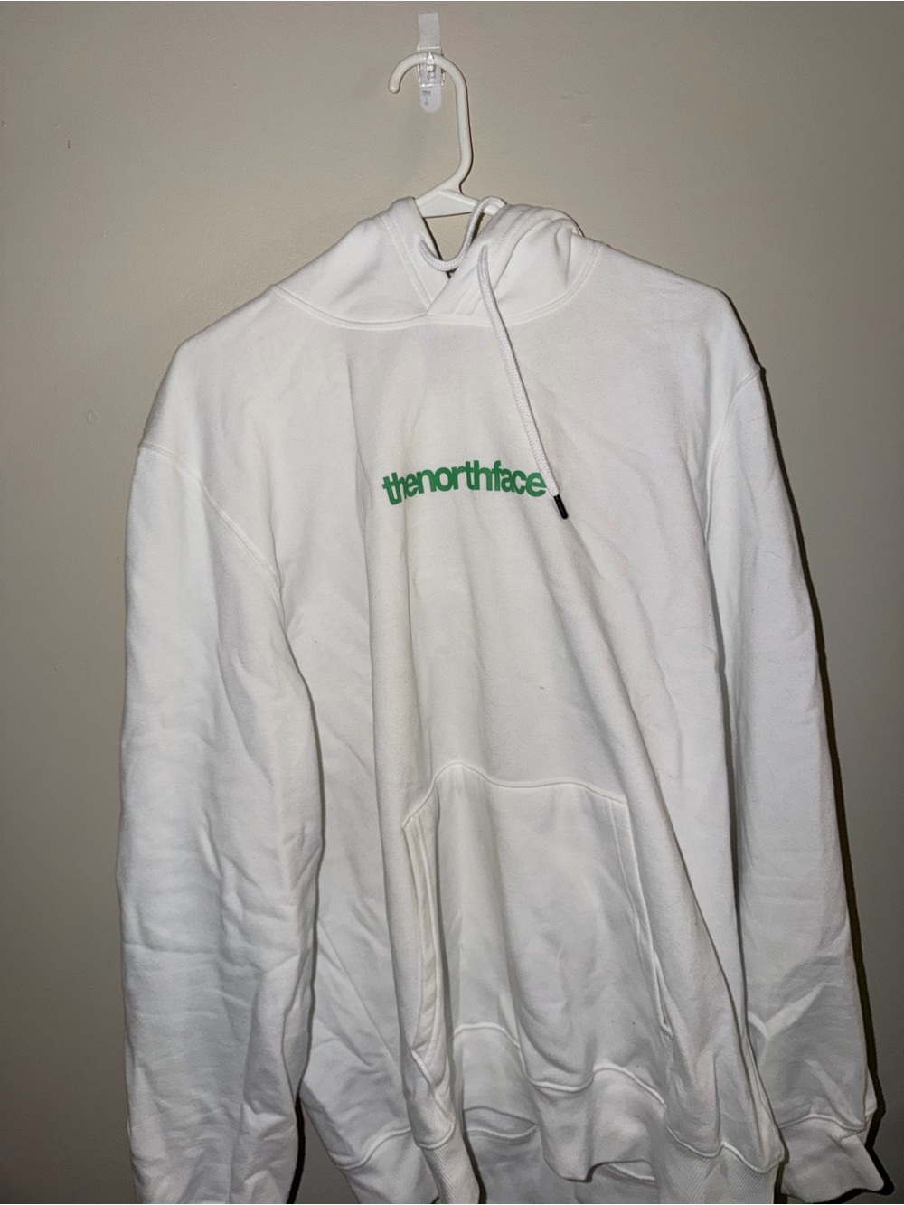 The North Face White Hoodie with Green Logo